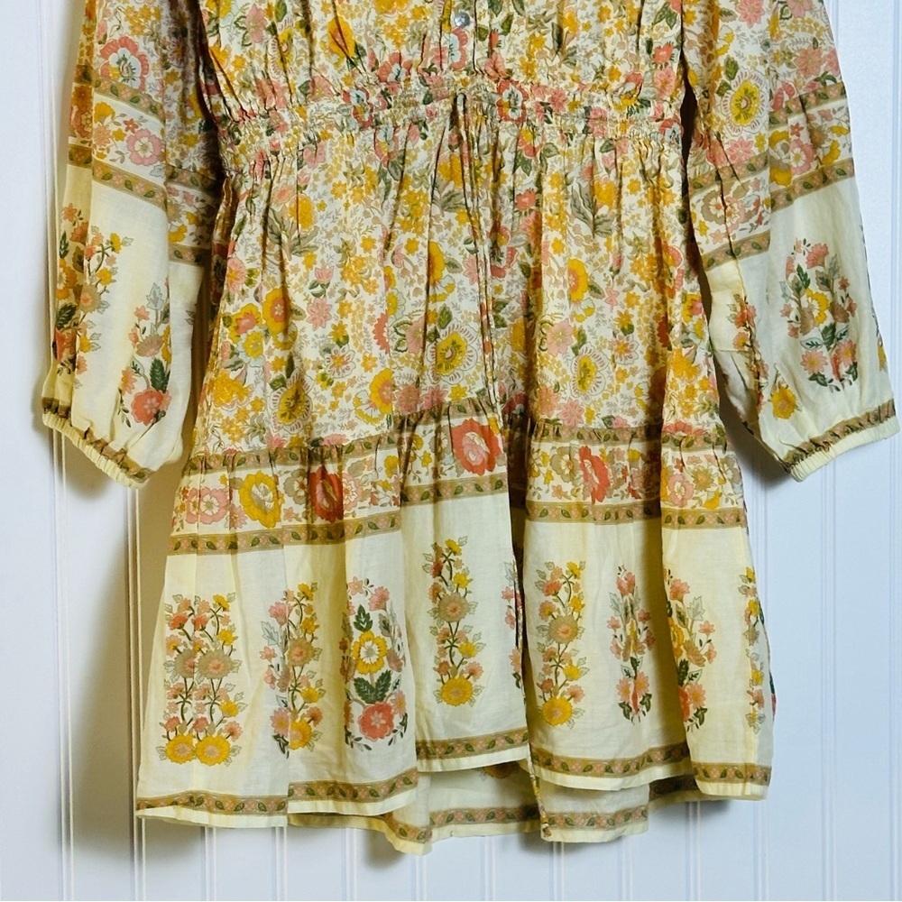ELAN long sleeve print tie neck dress in cream monterey print Medium Lined - Picture 6 of 10